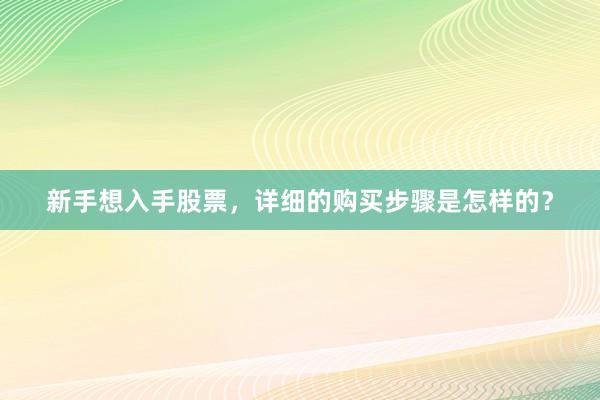 新手想入手股票，详细的购买步骤是怎样的？