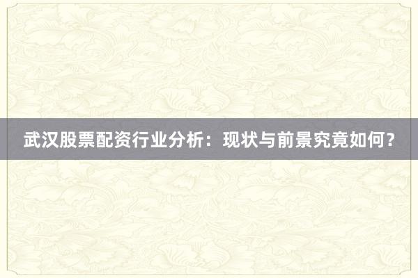 武汉股票配资行业分析:现状与前景究竟如何?